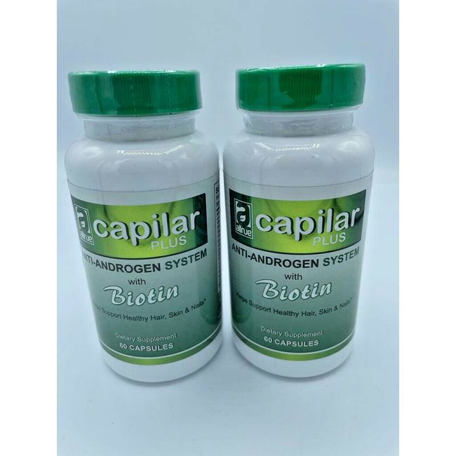 Pack  2 Capilar Plus 120 Caps Vitamins Anti-Androgen Biotin Control Hair cabello