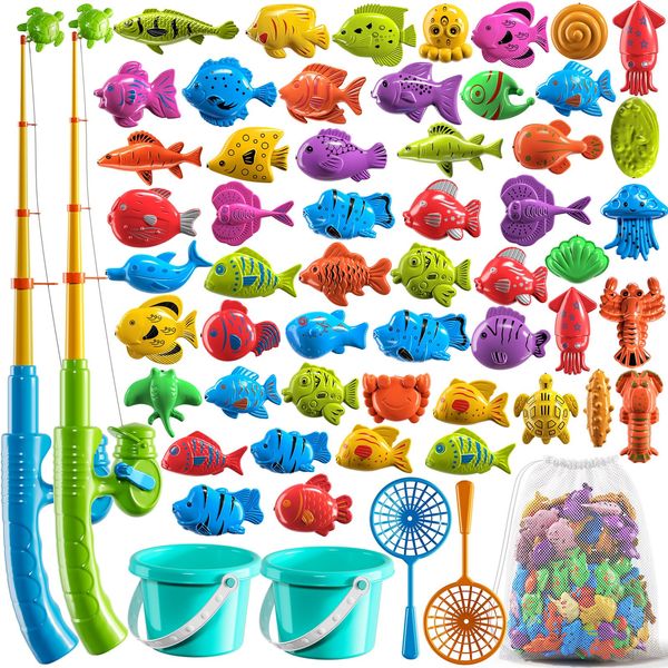 NIPLOOOW Magnetic Fishing Game Pool Toys for Kids 3-5, Water Table Bathtub Kiddie Party Toy with Pole Rod Net Plastic Floating Fish, Outdoor Toys for Kids Age 3 4 5 6 7 8 Year Old