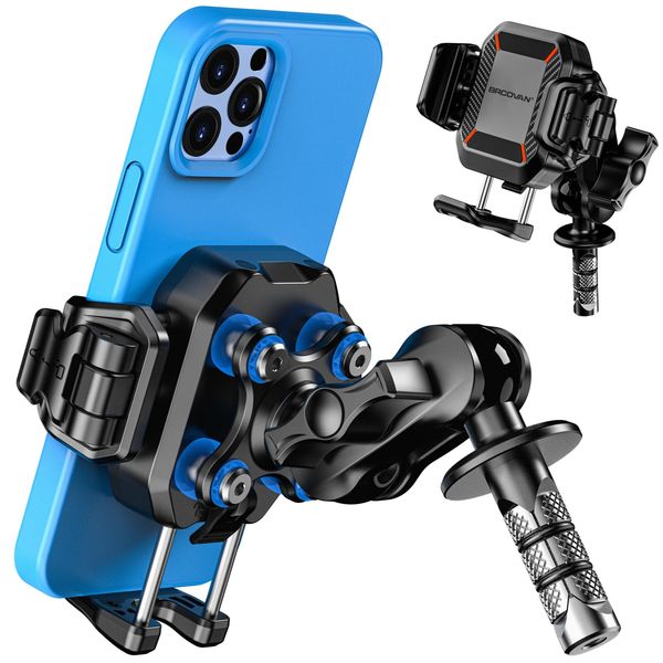 BRCOVAN Motorcycle Fork Stem Phone Mount with Vibration Dampener, Anti-Theft Motorcycle Cellphone Holder, [Camera Friendly] [1s Lock & Release] Adjustable Mobile Phone Cradle Fit 5.4-7.2" Smartphones