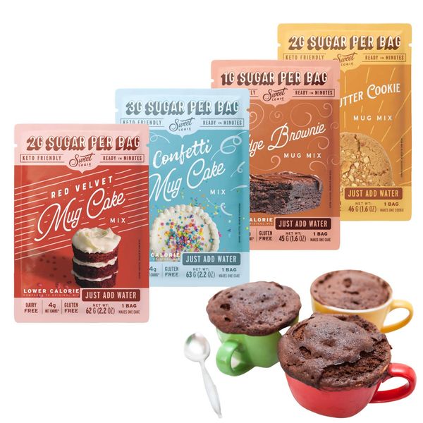 SWEET LOGIC Just Add Water Keto Mug Cake Mix | 3-4g Net Carbs, One Minute Easy Keto Baking | Refined Sugar Free Gluten Free Keto Baking Dessert Naturally Sweetened | 4 Pack Variety