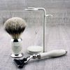 Set Featuring Silver Tip Badger Hair Brush &Triple Edge Cartridge Replaceable Head Razor &,Stand for Both.