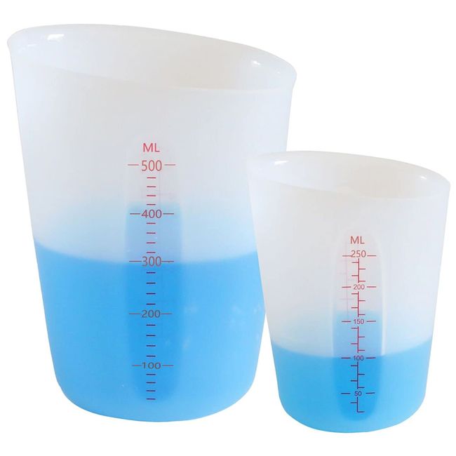 2 Stück Silikon Messbecher Krüge, 500ml/250ml Epoxidharz Mischbecher mit Skala Clear, Silicone Measuring Cups für Epoxidharz Gießformen, DIY Handmade, Basteln, Labor, Küche