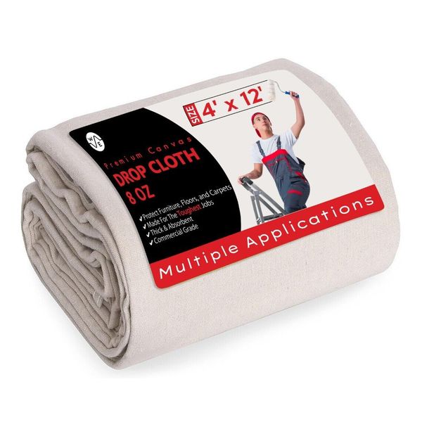 Heavy Duty Canvas Drop Cloth - 4x12 Ft - Multi Purpose - 8 Oz. Absorbent