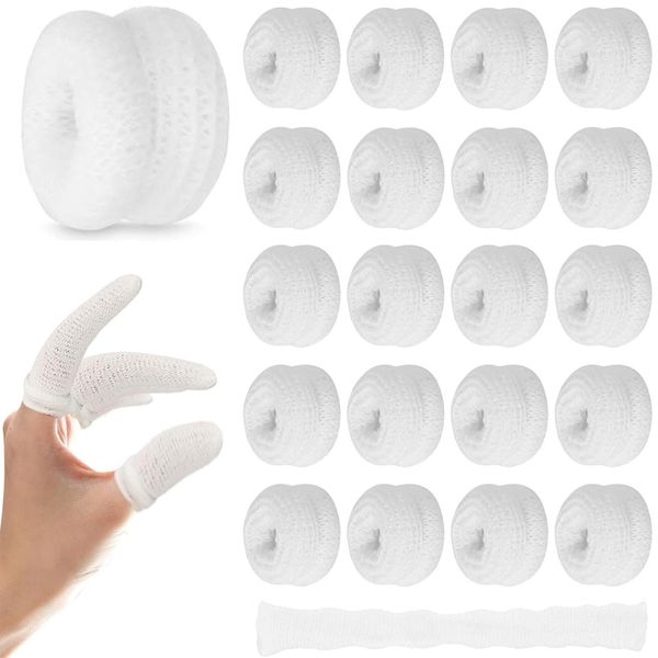 RSYHVG 20 Pcs Finger Bandages Tubular, White Finger Cots Buddies Finger Bobs Thumb Bandage, Finger Bandages Tubular Finger Stall Tubular Bandages for Work Kitchen Finger Protection (White)