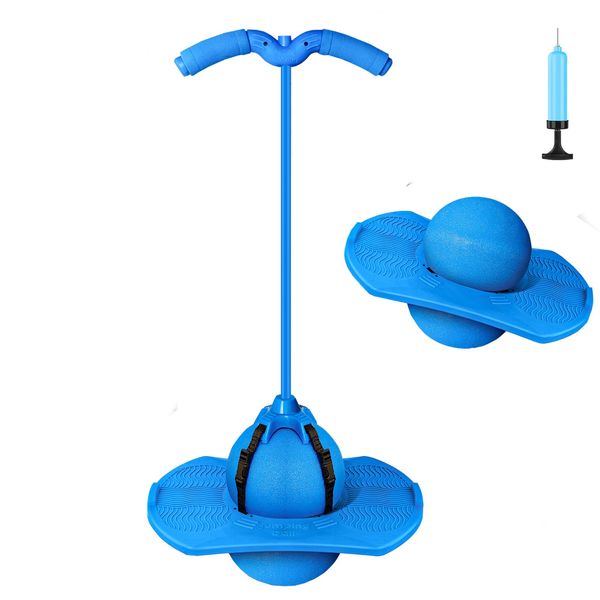 Christoy Pogo Jumper with Handle and Ball Pump, High Jump Toy Bounce Jump Trick Board Pogo Bouncing Ball Safe and Fun Pogo Stick for Kids Boys Girls and Adults (Blue)