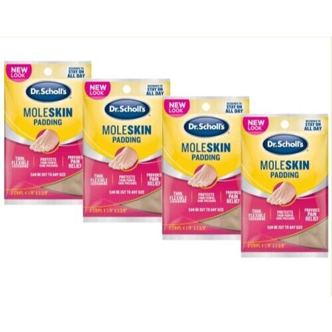 4 Pack Dr. Scholls Moleskin Plus 4 5/8 Inch X 3 3/8 Inch Padding 3 Each