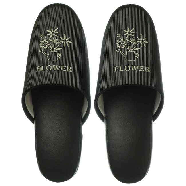 Nippon 028232 Slippers Slippers, Vinyl Leather, Flower for Toilets, Guests, Commercial Use, 8.7 - 9.4 inches (22 - 24 cm), Black