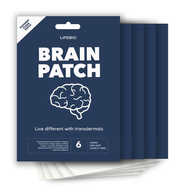 Lifebio Brain Patch – for Cognitive Enhancement, Brain Health, Energy, Focus and Mental Clarity. Vegan, Cruelty Free, Non-GMO, Independent lab Tested - 30 Patches