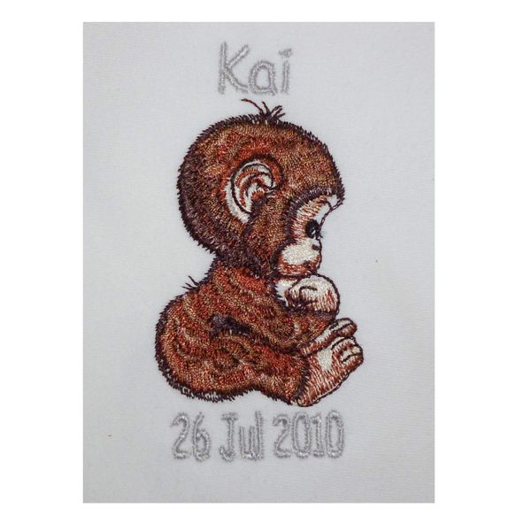 Thoughtful Chimp (5) - Embroidered Cotton Bath Towel (Cream)