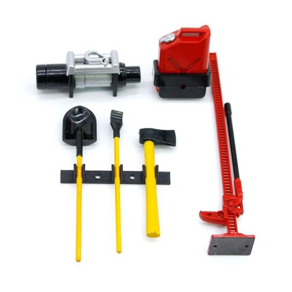 WANGCL 6PCS RC Crawler Accessory RC Car Decorative Tool Sets Winch + Jack + Sand Shovel + Axe + Oil Can + Wooden Sled Compatible with 1/10 RC Car D90 D110 SCX10