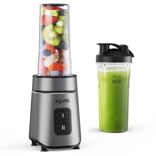 Syvio Blender for Shakes and Smoothies, 600W Personal Blender, Smoothie Blender with 2 Speed Control, Smoothie Maker with 2 BPA-Free 20Oz Sport Cup