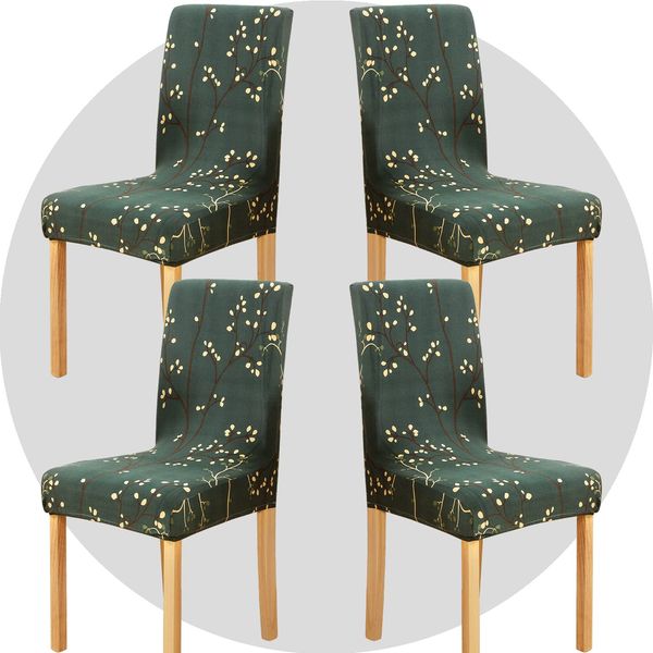 NDMMSO Dining Room Chair Covers Set of 4 Super Fit Stretch Removable Washable Dining Chair Protector Cover Seat Slipcover for Hotel, Dining Room, Ceremony, Banquet Wedding Party(Dark green shoots)