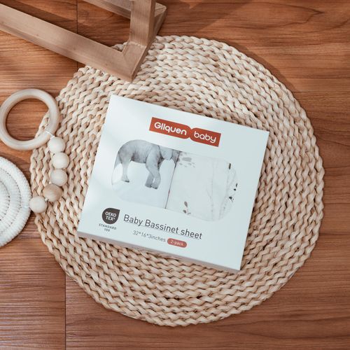 GLLQUEN BABY 2 Pack Moses Basket Fitted Sheets, Newborn Pram Sheets Fitted, 100% Microfiber Oeko-tex100 Cozy and Breathable Crib Baby Bassinet Sheets for Boy and Girl, Easy Care Soft Fitted Sheet
