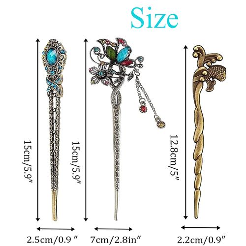 Pack of 3 Bronze Hair Sticks, Chinese Hair Sticks, Antique Hairpin, Women's Hair Sticks, Antique Bronze Hair Sticks, Retro Hair Sticks, Women's Hair Sticks, Vintage Chinese Hairpin for Women