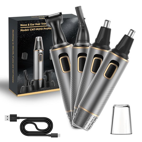 Nasenhaartrimmer Herren, 4 in 1 Professioneller USB Wiederaufladbar Nasenhaartrimmer, Nasenhaarentferner mit IPX7 Wasserdicht, Dual-Klingen, Einfache Reinigung, Nasentrimmer Männer Grau Gold