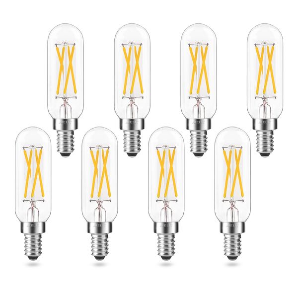 AIELIT T8 4W Classic LED Tube Light Bulb, E12 Mini Candle Base, Tube Edison-Style Filament Bulb 40-Watt Equivalent for Office, Shopping Malls, 400 lm, Clear Glass, Soft White 3000K, 8 Pack