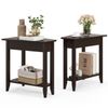 2-Tier Wedge Narrow Side Table Home & Bottom Storage Rack, Solid Rubber Wood Leg