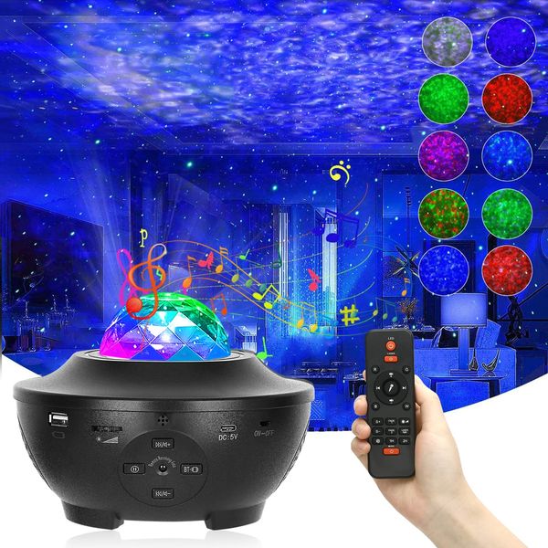 Jusimy Star Projector Light, Music Playback, Home Planetarium, Bedside Lamp, Projection Lamp, Bluetooth / USB Flash Compatible, 10 Lighting Modes, Remote Control, Starry Sky Projection Light, Timer