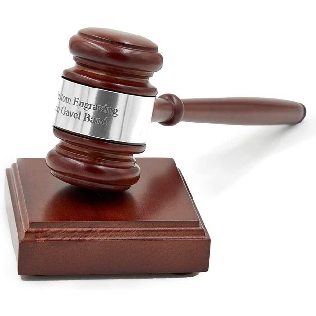 Gavels Fast Wooden Gavel and Sound Block with Custom Personalized Engraved Band (Silver Band)