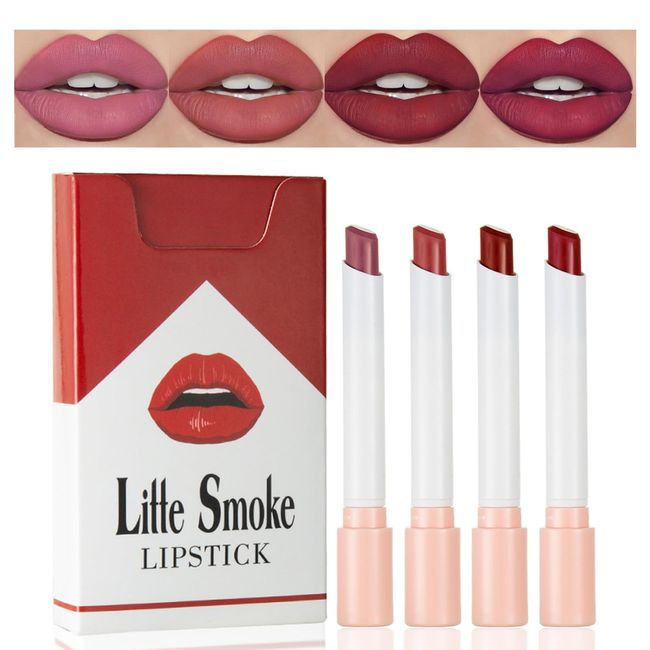 Lip Gloss Set, Lipstick Sets 4 Pcs Velvety Matte Lipstick Gift Set, High Pigmented Non-Sticky Red Nude Cigarette Lipgloss Long Lasting Non-Fading Lip Stain, Makeup Sets For Women