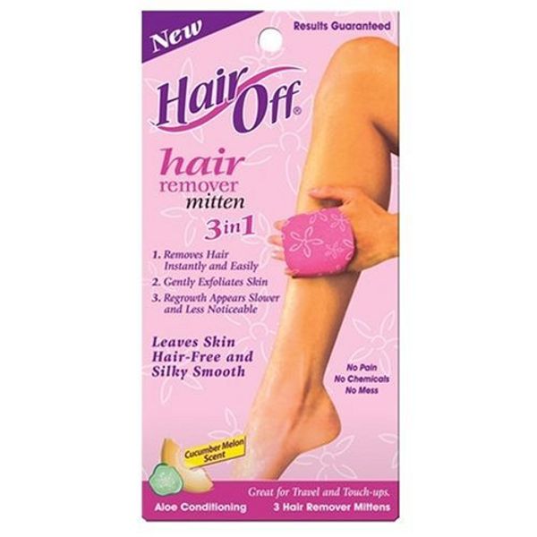 Hair Off Hair Remover Mitten - All-Natural, Painless & Chemical Free - Full Body Hair Removal - Slows & Lessens Regrowth - Exfoliates Skin (3 Mittens Per Box, Pack of 4)