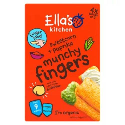 Ella's Kitchen Organic Sweetcorn and Paprika Munchy Fingers Multipack Baby Snack 9+ Months 4x12g