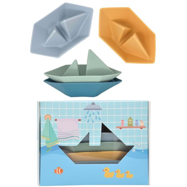 Kids Bath Toys for 3 Year Olds - 4 Floating 100% Food Grade Silicone Boats by Budhi Budha - Montessori Toddler Bath Toys for 4 year olds - Toddler Toys and Bath Toy Ideal Christmas or Birthday Gift