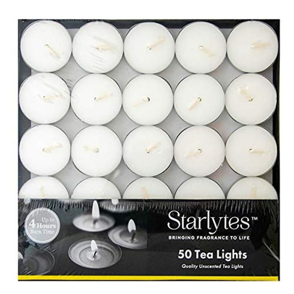 STARLYTES UNSCENTED TEA LIGHTS 50 PACK 4HOURS BURN TIME