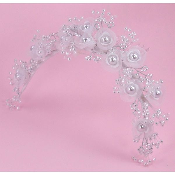 Charming Pearl Comb of Organza and Satin Flower Adorned with Lustrous Pearls for Bride, Bridesmaid, Wedding Flower Girl, Communion, and Other Special Events #81FFw