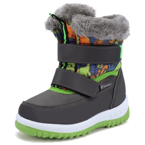 FANTURE Winter Snow Boots for Boy and Girl Outdoor with Fur Lined(Toddler/Little Kids) U421ELTX06-Dinosaur grey-25