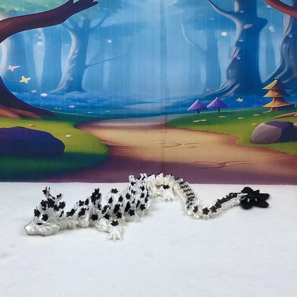 3D Printed Cherry Blossom Dragon, 12" Articulated White and Black Cherry Blossom Dragon, Home Decor Executive Desk Toys,Fidget Toys for Autism/ADHD D030-DR