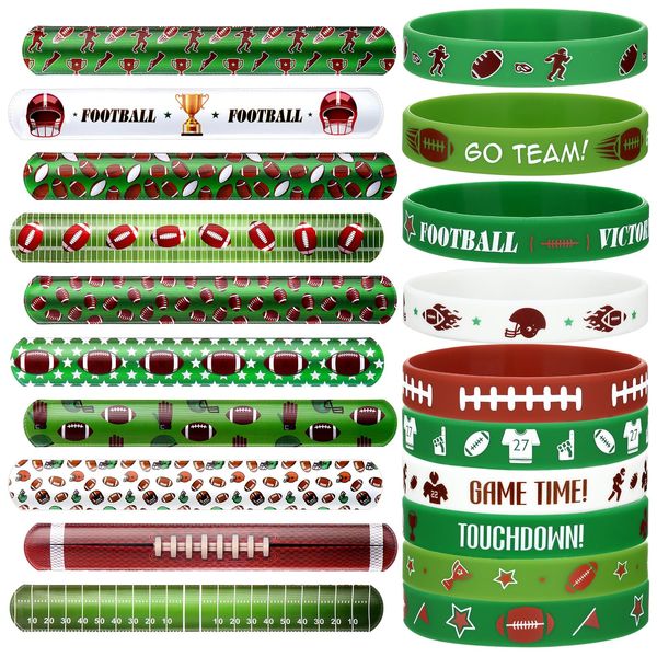 60 Pcs Football Silicone Wristband Slap Bracelets Football Party Favors for Kids Motivational Sports Football Themed Birthday Football Party Supplies Gift Giving Classroom Rewards