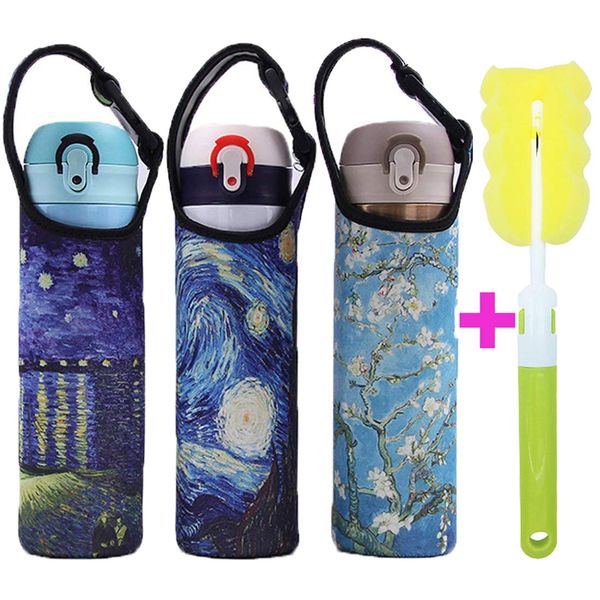 Kvvdi 3 Pack 16 oz - 21 oz Neoprene Water Bottle Sleeve 16.9oz Portable Bottle Cooler Cover Holder Strap for Outdoor - 3 Blue