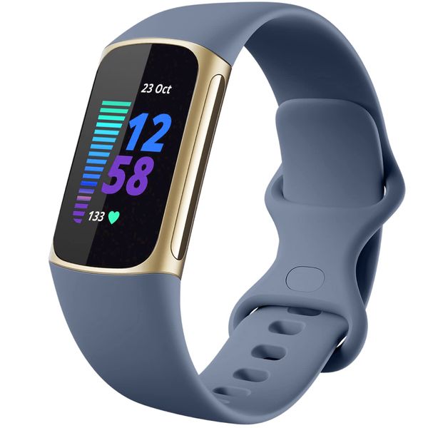 Dirrelo Armband Compatible with Fitbit Charge 5 Armband/Fitbit Charge 6 Armband Damen Herren，Weich Silikon Uhrenarmband, Sport Wasserdicht Ersatzarmband für Fitbit Charge 5 Charge 6, Blau Grau Klein