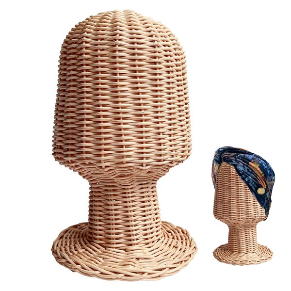 CHADWICK Rattan Mannequin Head Stand, Hat & Wig Display Holder, Handmade Wicker Showcase, Rustic Cap Rack, Stable Base, Unique Vine Woven Design, for Home, Hair Salon, Lightweight & Durable