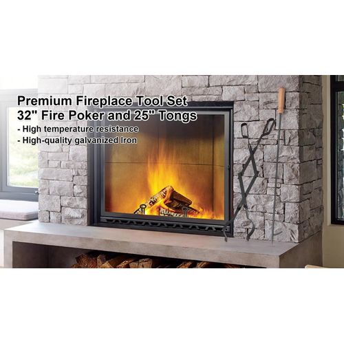 32” Long Fireplace Fire Pit Campfire Poker Stick & 25” Fireplace Tongs Tool Sets