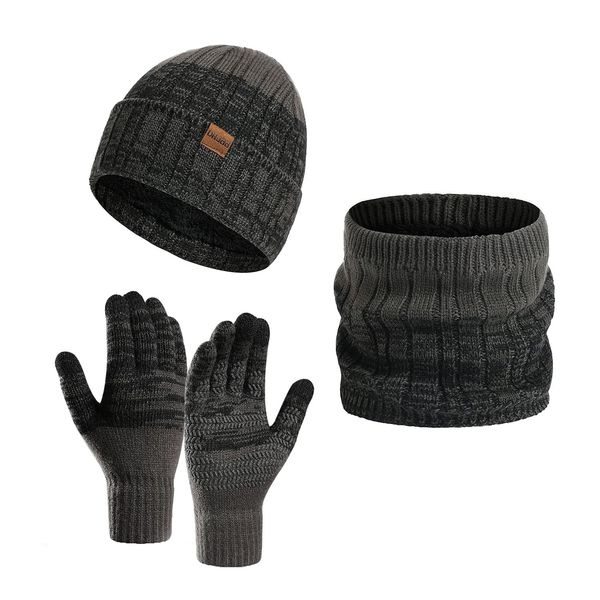 Daysskk Hat Scarf and Gloves Set Men Women Warm Set Winter Hat Beanie Men's Touchscreen Gloves Knitted Hat Men Women Winter, gray, One size fits all