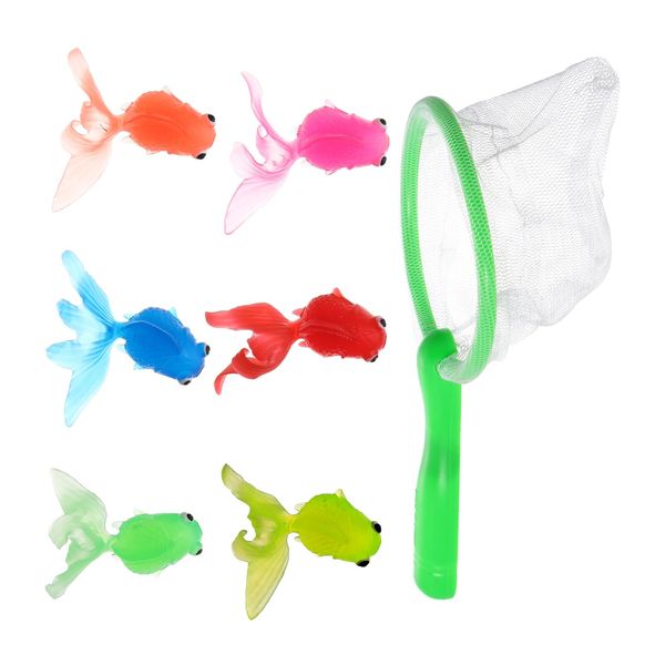 1 Set Soft Rubber Goldfish Suit Infant Suit Toddlers Toys Fishing Game Pool Dark Goldfish Fishing Toys Fish Net Game Infant Toy Bathtub for Baby Tubs Fishnet Take a Bath Child