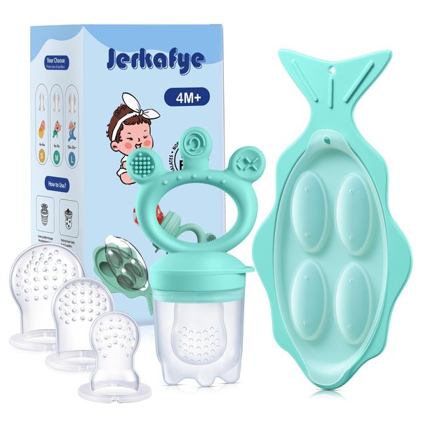 Baby Fruit Feeder-Breastmilk Popsicle Molds Combo, Baby Food Feeder Pacifier Silicone BPA Free Teether Mesh Fruit Food Feeder for Baby with Ice Cube Tray, Milk Popsicle Molds for Teething 4 Month+