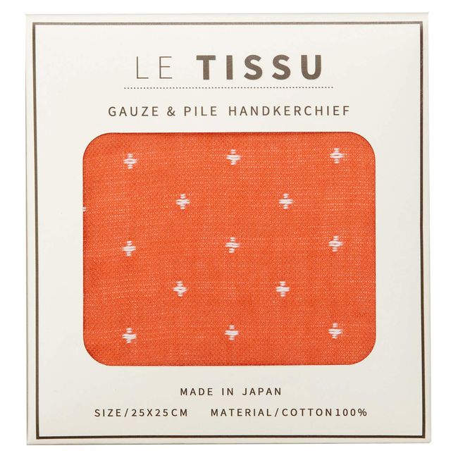 LE TISSU LT32081OR Imabari Towel Handkerchief, 9.8 x 9.8 inches (25 x 25 cm), Cross Pattern, Orange, Made in Japan