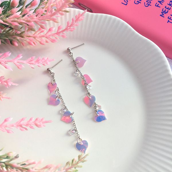 Hologram Spangle Heart Earrings 925 Silver Needle Surgical Needle Bracelet Piercing Friend Gift