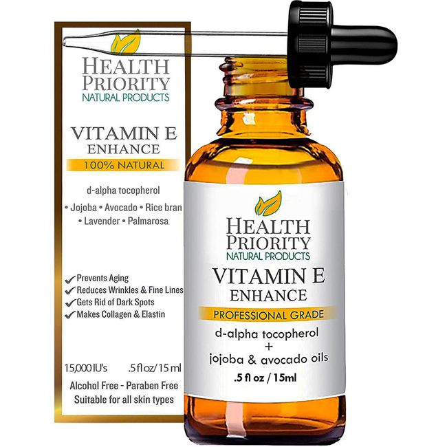 100% Natural & Organic Vitamin E Oil For Your Face & Skin - 15,000/30,000 IU - Reduces Wrinkles & Fade Dark Spots. Essential Drops Are Lighter Than Ointment. Raw Vit E Extract Sunflower