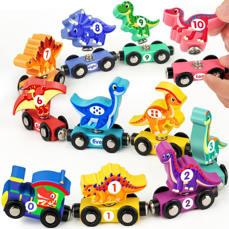 Vanmor wooden dinosaur number train magnetic dinosaur learning toys