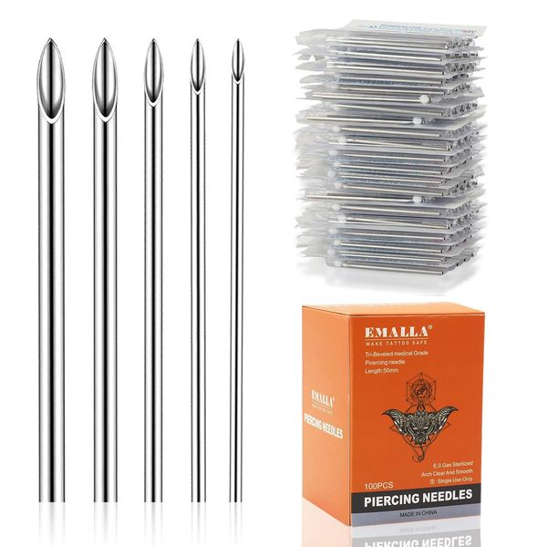 Piercing Needles - 100pcs Mixed 12G 14G 16G 18G 20G Piercing Needles Agujas Para Piercing Stainless Steel Hollow Needles for All Piercings Ear Nose Lip Tongue Navel Nipple Piercing