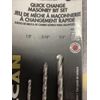 3pc VULCAN QUICK CHANGE CARBIDE TIPPED MASONRY HAMMER DRILL BITS 8162