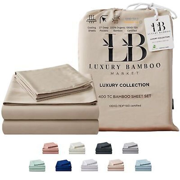 Luxury Bamboo Market | King Size Bed Sheet Set | 100% Viscose Made from Bambo...