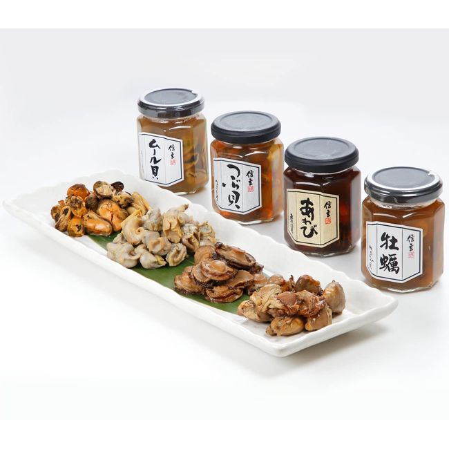 Shingen Foods Our Big Hit Product As Seen On TV, Small Grain Abalone, Boiled Shells, Oysters, Mussels Set, Sake Snacks, Boiled Shells, Set of 4, Fish and Shells, Picking, Seafood Knobs, Gifts, Order,