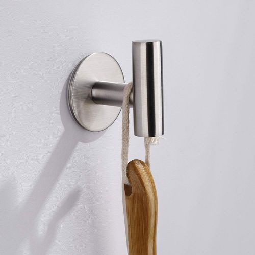 Zuvky Adhesive Hooks 2 Pack Stainless Steel Towel Hooks for Bathrooms, Kitchen, Livingroom, Office, Garage, Hotel (Silver)