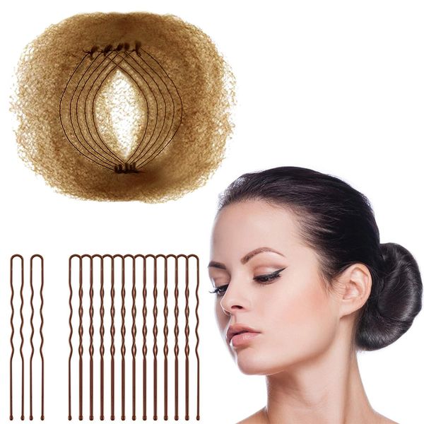 Zonon Bun Hair Nets Invisible Elastic Edge Mesh and U Shaped Pins Set, 50Pcs Individual Package Invisible Hair Nets, 40Pcs U Shaped Pins for Ballet Bun, Sleeping, Women and Wig (Light Brown)