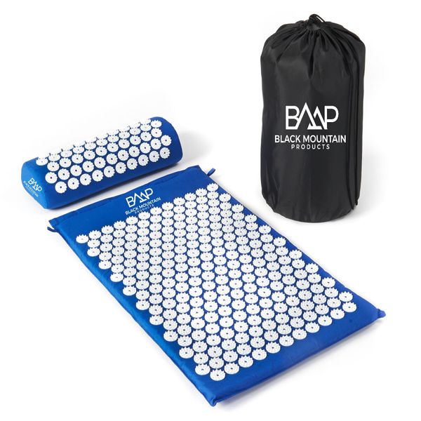 Black Mountain Products Acupressure Mat with Pillow & Carrying Bag - Acupressure Mat for Trigger Point Massage Therapy, Blue